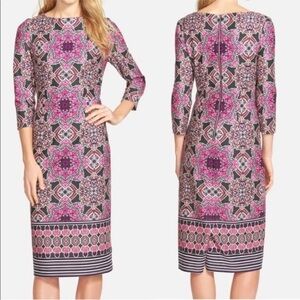 Eliza J | Medallion Geometric Paisley Print Short Sleeve Lined Dress Sz 14